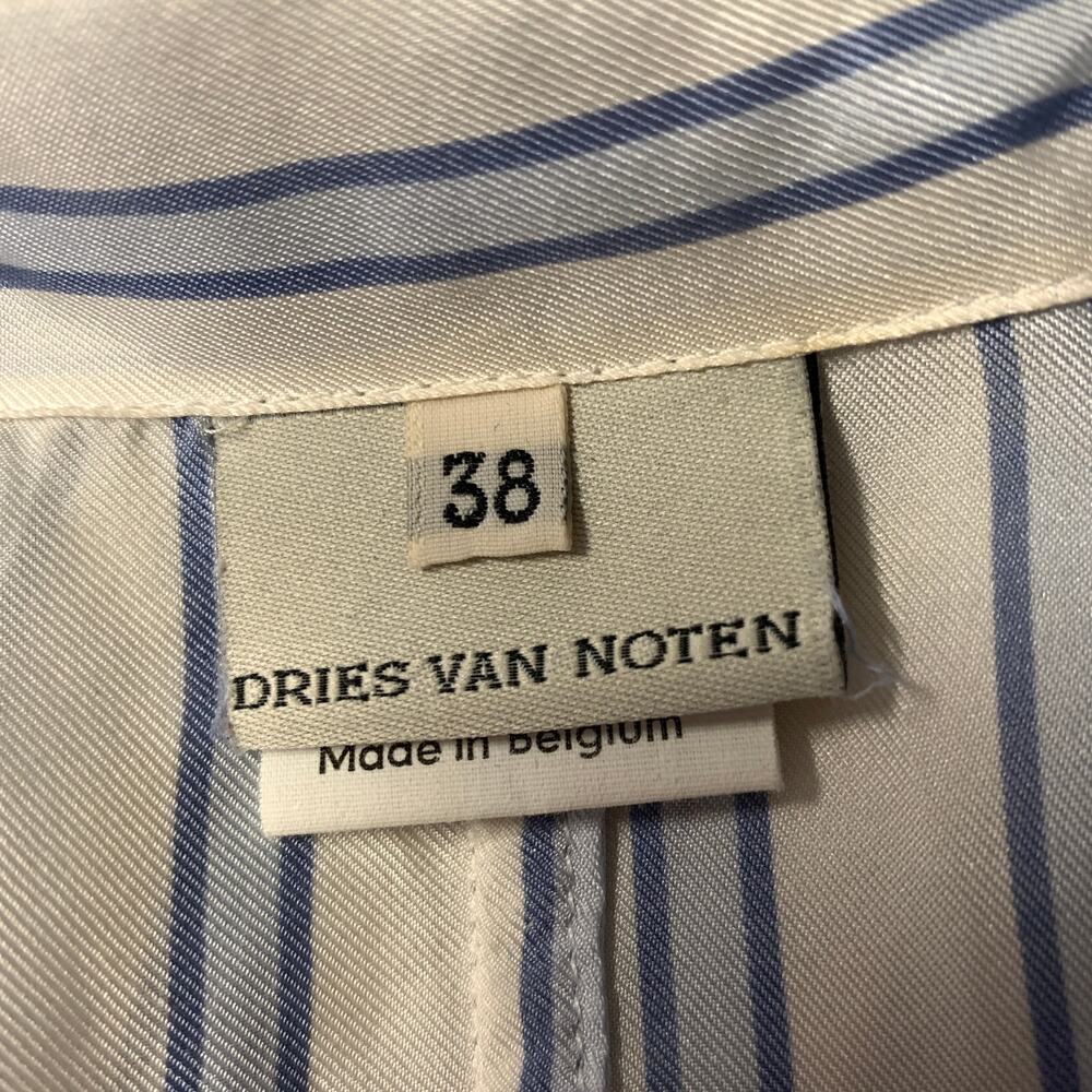DRIES VAN NOTEN Size S White Light Blue Silk Stripe Peak Lapel Blazer - Picture 8 of 9